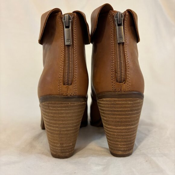Lucky Brand "Nycott" Tan Leather Cuffed Heeled Ankle Boot, Size 6 1/2M/37 - Picture 7 of 14